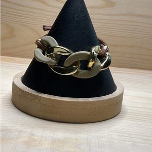 Gold & Taupe Chain Link Bracelet or Hair Accessory With Brown Cord